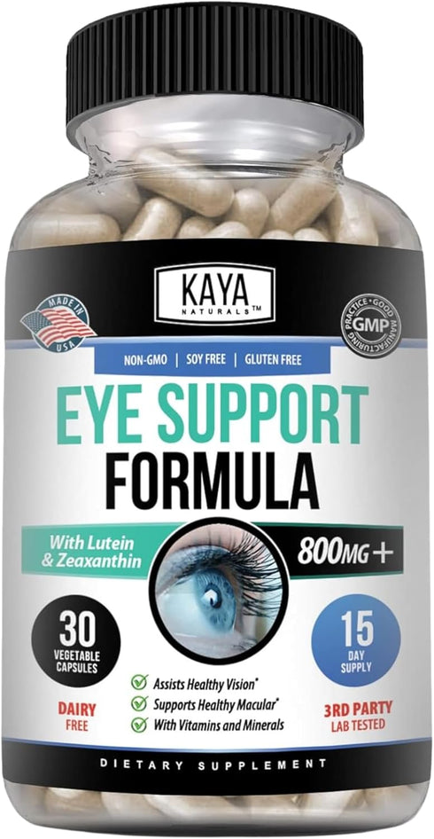 Kaya Naturals Eye Health Supplement - Lutein and Zeaxanthin, 800 mg Vitamin Supplement, 30 Capsules.