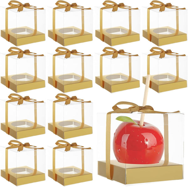 SHUESS 75PCS Candy Apple Boxes with Hole 3.54 Inches Clear Apple Boxes for
