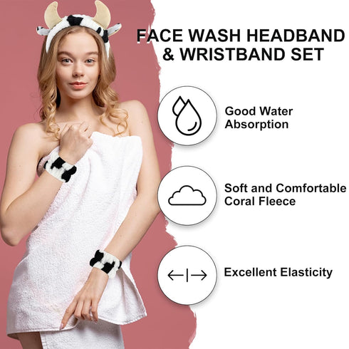 CAVETEE 3 Piece Cute Makeup Headband and Wristband Set for Women, Spa Cosmetic Elastic Hair Accessories