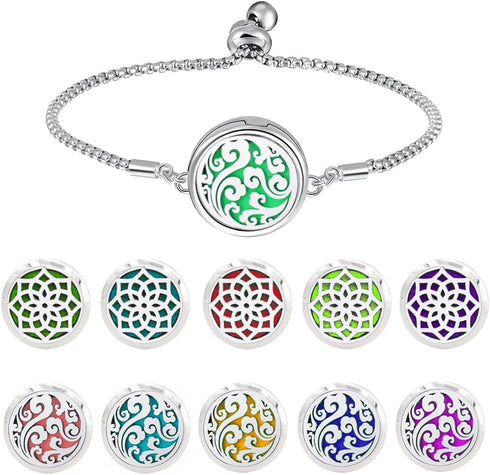 Nadiho 2 20 Set Pcs Essential Oil Diffuser Bracelet, Stainless Steel Aromatherapy Diffuser Locket Adjustable Bracelet