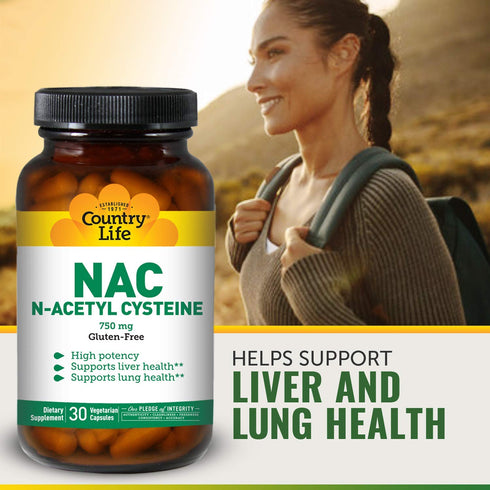 Country Life NAC (N-Acetyl Cysteine) Liver Antioxidant, 30 Vegetarian Capsules