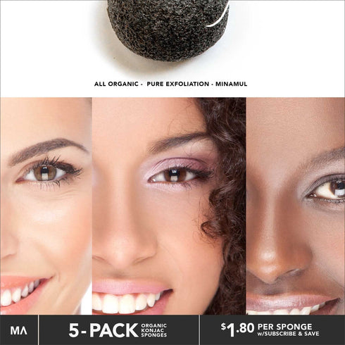 Minamul 5 Pack Konjac Exfoliating Organic Facial Sponge Set, Gentle Daily Face Scrub for All Skin Types