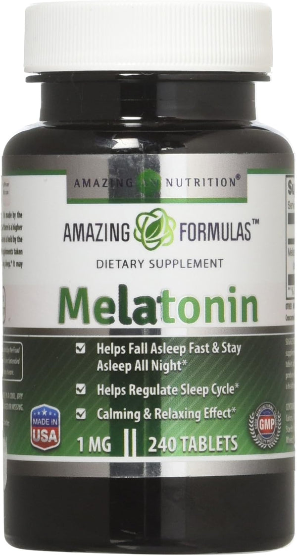 Amazing Formulas Melatonin 1 Mg Tablets, 240 Tablets - Natural Sleep Aid Supplement, Non-GMO, Gluten Free