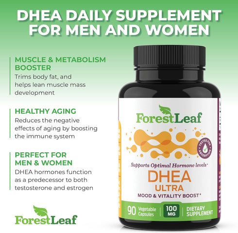 DHEA 100mg Supplement for Women and Men | Pure High Strength Micronized Dehydroepiandrosterone | 90 Caps (3-Month
