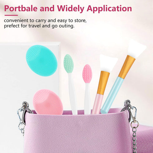 Silicone Face Scrubber, 2pcs Exfoliating Lip Brush, 2pcs Cleansing Brush, 2pcs Face Mask Brush Tool
