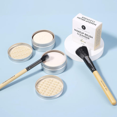 Solid Makeup Brush Cleanser Soap with Silicone Cleaning Pad, Cleans Natural & Synthetic Brushes, Vegan, Cruelty-Free, Natural Ingredients, Vanilla Fragrance, 2.45 Oz.