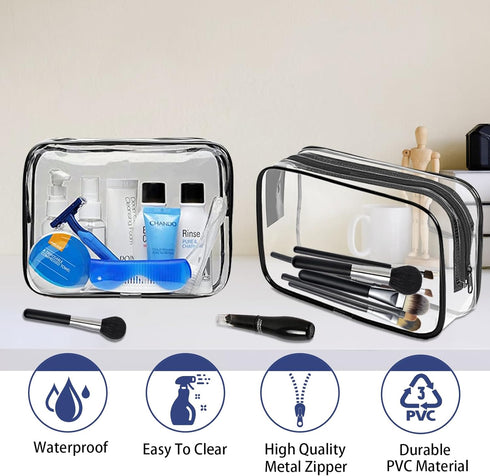 16 Pieces Clear Makeup Bags Bulk - TSA Approved Toiletry Bag for Travel, Waterproof Small Pouches with Zipper