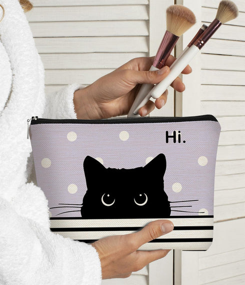 Cat Makeup Bag,Cat Gifts Black Cat Purse,Gifts For Cat Lovers,Small Cute Makeup Bag Cosmetic Bag For Women Teen Girls,Birthday Gift,Cat Owners Gifts,Cat Lady Gifts For Women(Purple Polka Dot)