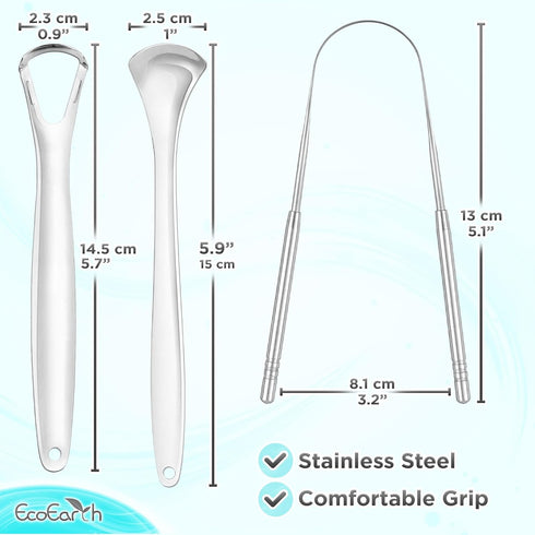 Set of 3 Tongue Scrapers for Adults, Tough Metal Tongue Cleaner with Storage Case, Stainless Steel for Fresh Breath
