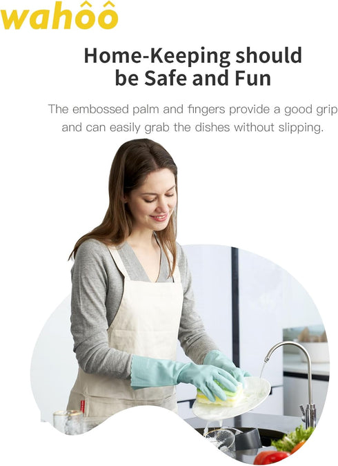 LANON Skin-Friendly Dishwashing Cleaning Gloves, Non-Slip Kitchen Gloves with Cotton Flocked Liner, Large