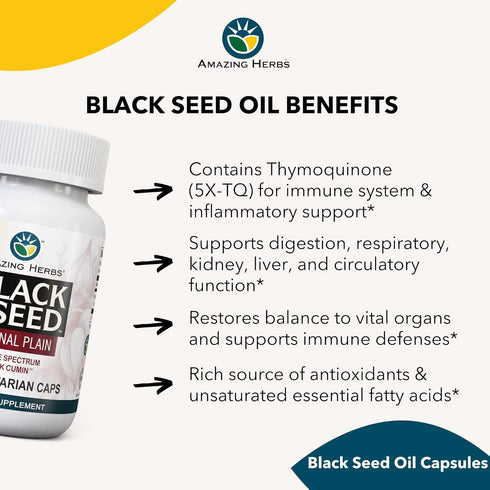 Amazing Herbs Whole Spectrum Black Seed Original Plain, 100 Count, Vegetarian Capsules, Gluten Free, Non-GMO