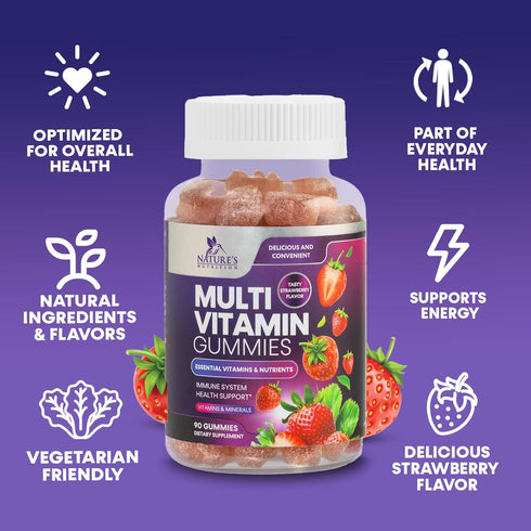 Multivitamin Gummies for Adults - Daily Gummy Vitamins & Minerals for Women & Men, Immune Support, 90 Gummies