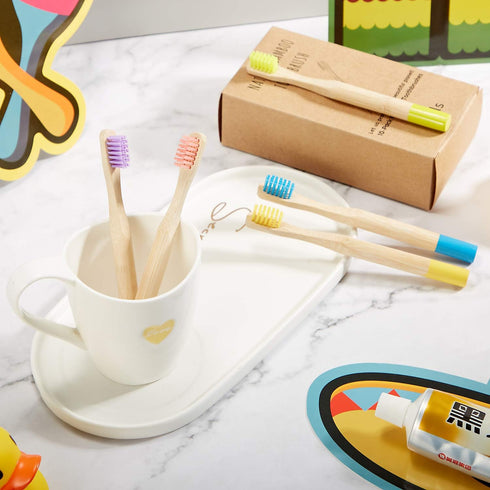 10 Pieces Kids Bamboo Toothbrush - Natural Soft Bristle Wooden Toothbrushes for Toddlers Adults, BPA-Free