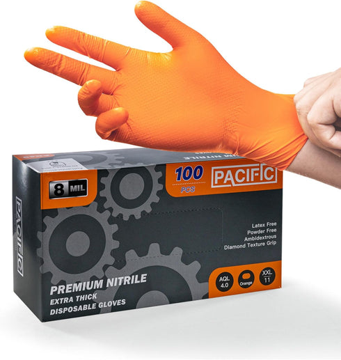 PACIFIC PPE Nitrile Disposable Gloves, Heavy Duty Orange Gloves, 8 mils, XX-Large, 100 Count, Industrial Mechanic