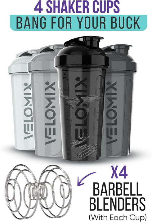 '-4 PACK- 28 oz Protein Shaker Bottle for Protein Mixes, Leak Proof Shaker Cups with 4x Wire Whisk