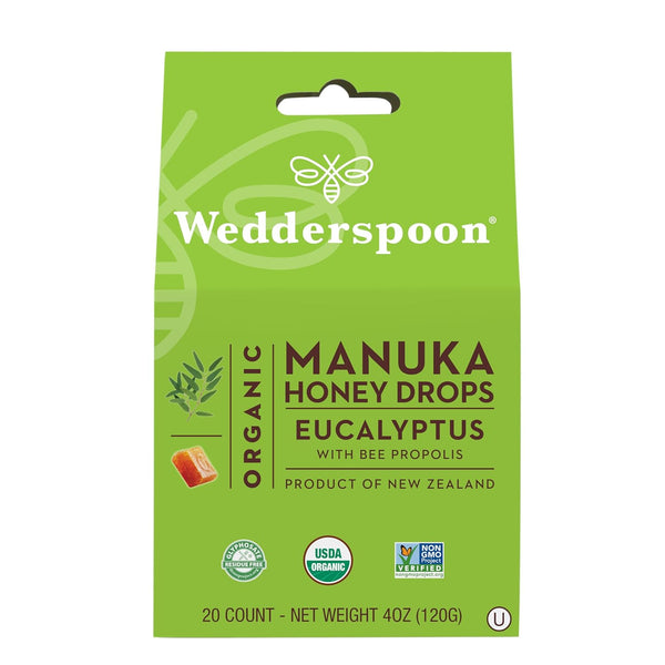 Wedderspoon Organic Manuka Honey Drops, Eucalyptus & Bee Propolis, 20 Count (4oz)