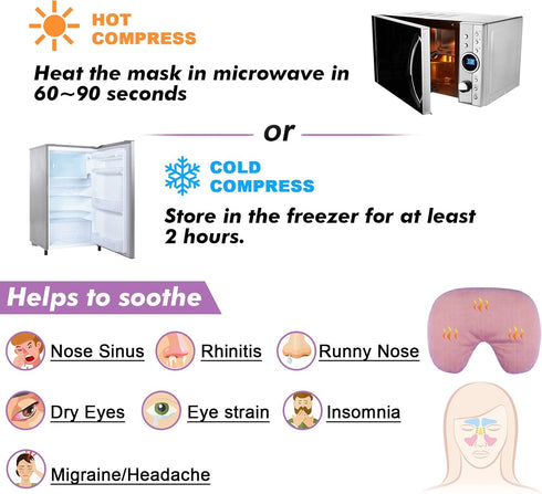 Atsuwell Sinus Mask, Warm Cold Compress Eye Mask for Dry Eyes, Microwavable Face Heating Pad for Migraines, Stress