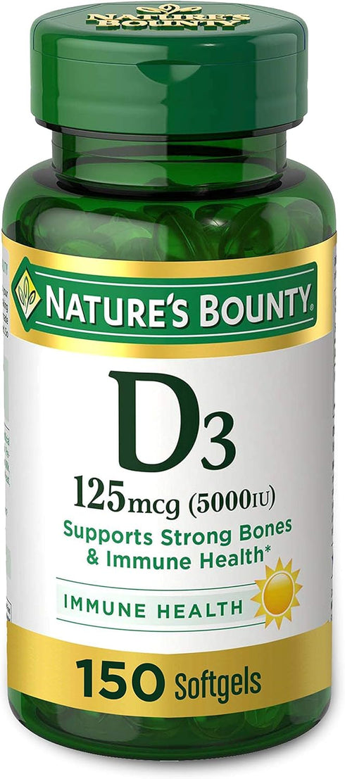 Nature's Bounty Vitamin D3, 5000IU, 150 Ct | Immune and Bone Support, Rapid Release Softgels