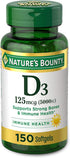 Nature's Bounty Vitamin D3, 5000IU, 150 Ct | Immune and Bone Support, Rapid Release Softgels