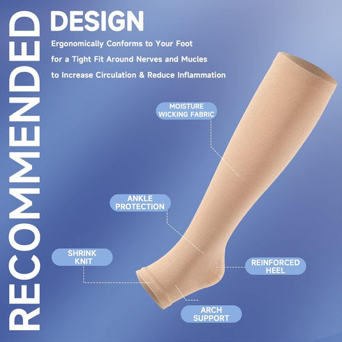 Women&Men-2/3 15-20mmhg bropite Toeless Compression Socks for Pairs Open Toe Compression stocking Support Knee High