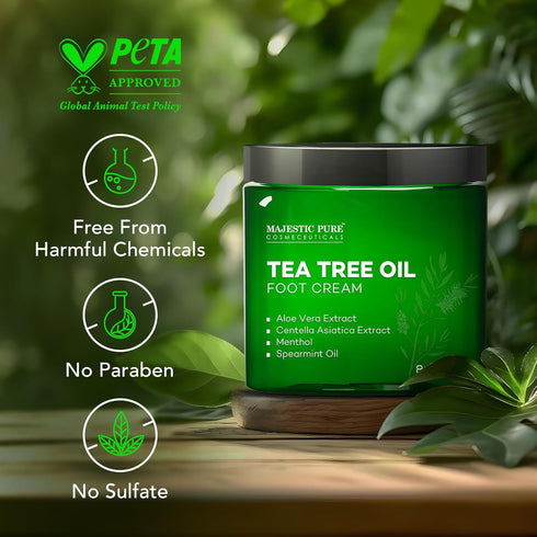 Majestic Pure Tea Tree Oil Foot Cream, Warming Cream for Calluses, Dry Cracked Skin - 8 oz