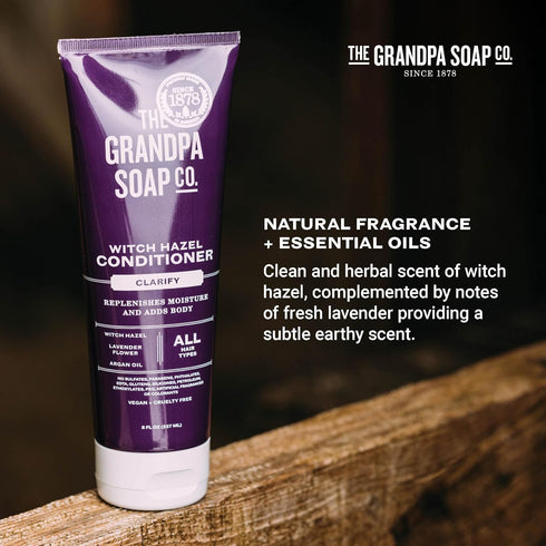 The Grandpa Soap Company Clarifying Witch Hazel Conditioner, 8 Fl Oz, Relieves Scalp Conditions, Lavender Flower,