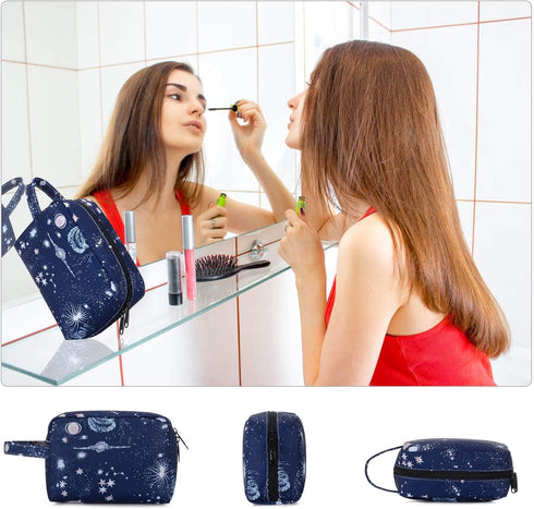 HUA ANGEL Travel Makeup Bag, Large Capacity Cosmetic Bags for Women, Waterproof Portable Toiletry Organizer with Handle