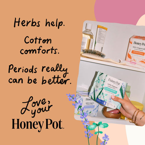 Pack 50 Honey Pot - Herbal Everyday Panty Liners for Women - Infused w/Essential Oils for Cooling Effect & Organic