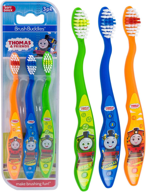 Brush Buddies Thomas & Friends Toothbrush for Kids, Soft Bristle Toddler Toothbrushes, 3PK