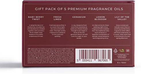 Pack 5x10ml Mystic Moments | Spring Fragrant Oil Gift Starter | Baby Berry Twist, Fresh Linen, Geranium, Lemon Blossom