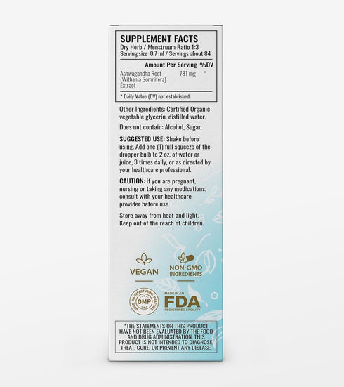 HERBAMAMA Ashwagandha Liquid Drops - Organic Ashwagandha Root Tincture, Vegan Liquid Complex, 2 fl oz