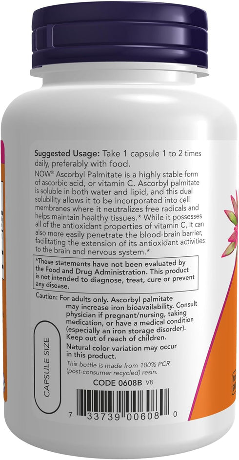 NOW Supplements Ascorbyl Palmitate, 500 mg, Esterified Vitamin C, 100 Veg Capsules