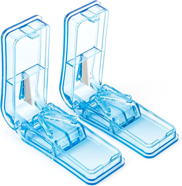 2PCS Pill Cutter - Professional Pill Splitter for Cutting Small or Large Pills in Half (Blue)