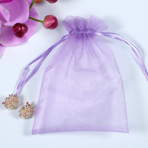 Wudygirl 100pcs Lavender Sheer Organza Bags 5 x 7 Inch Drawstring for Jewelry, Lipstick, Favors
