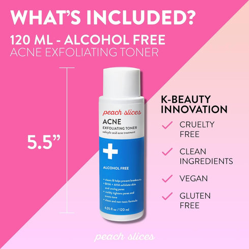 Peach Slices Acne Exfoliating Toner, 2% Salicylic Acid, AHA+BHA Exfoliation, Calms & Soothes Skin, 4 Oz