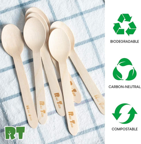 RT Disposable Wooden Tableware, 200 Pieces Natural Wooden Ice Cream Spoons, 4.3 Inches