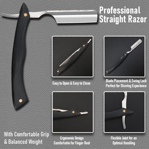 Straight Razor with Strope, Professional Stainless Steel Shaver Razor with Shaving Strop for Grooming