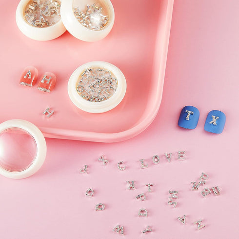 Maitys 104 Pieces Letter Nail Studs 3D Capital Charms and Rhinestone Nail Decals for Women DIY Art