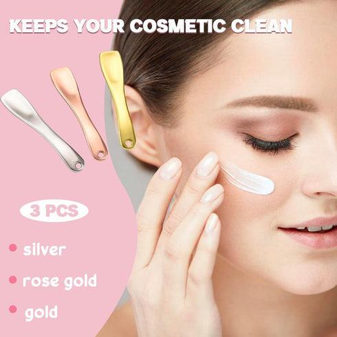 Metal Makeup Spatula Tool, Rose Gold, Silver, and Gold Colors for Skincare, Creams, and Masks