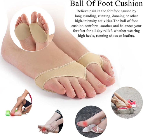 Forefoot Pads for Pain Relief, Ball of Foot Cushioning Sleeves for Bunion and Callus, Soft Gel Inserts for Comfort