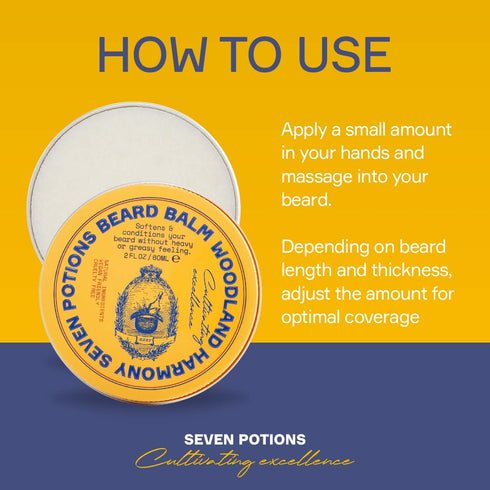 Seven Potions Beard Balm 2 oz. 100% Natural Softener with Jojoba Oil - Nourishes and Softens Beard (Woodland Harmony)