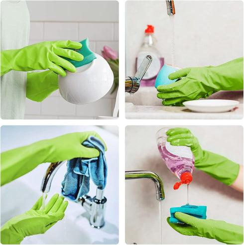Dishwashing Rubber Gloves for Cleaning Kitchen - 2 Pairs Long Household Gloves for Washing Dishes