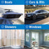 Window Squeegee with Long Handle and Scrubber for Car, Boat, RV Windows, Windshields, Shower Glass Doors, Cleaning Tool