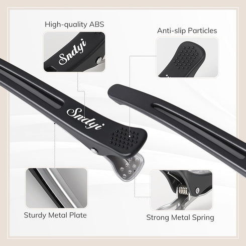Sndyi Hair Sectioning Clips, Professional Non-Slip Duckbill and Roller Clips for Styling, 12 Packs (Black)