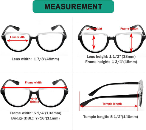 Eyekepper 4 Pack Reading Glasses, Large Frame Oversize Ladies Half Moon Design Readers