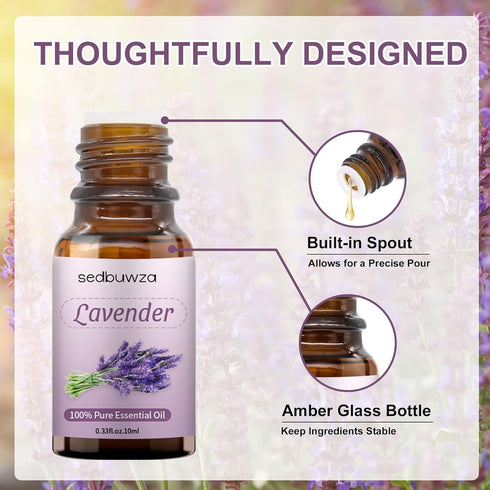 Sedbuwza Lavender Essential Oil, Pure Organic Lavender Fragrance Oil for Diffuser, Humidifier, Soap, Candle, Perfume