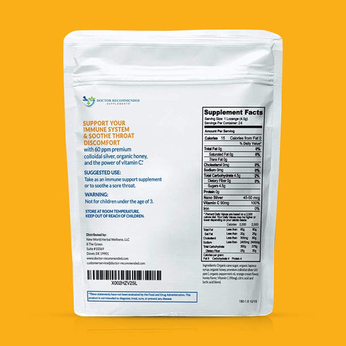 Silver Lozenges with Vitamin C - 24 Orange Lozenges, Premium Nano Silver 60 PPM, Organic Honey, Immune Support