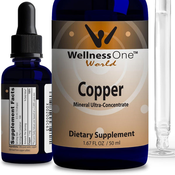 WellnessOne Liquid Copper Supplements, Bone Health & Immune Support, 1.67 fl oz