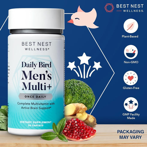 Best Nest Wellness Men's Multi Plus - Daily Multivitamin for Brain & Energy Health Support - 30 Caplets