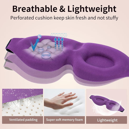 NEWVANGA 3D Sleep Mask for Back and Side Sleepers, Luxury Eye Mask to Block Out Light, Breathable Travel Cover Purple